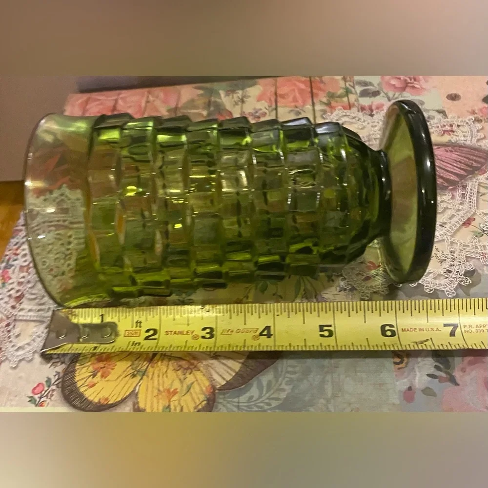 Single 70's VTG Green Indiana Whitehall Cubist Ice Tea Water Glasses 6